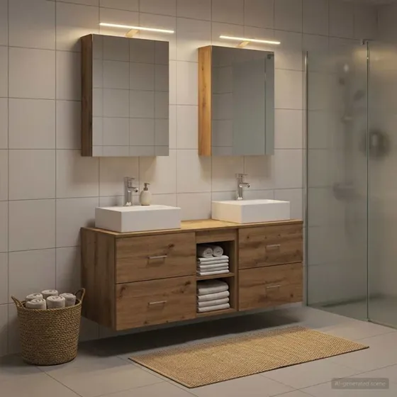 vidaXL Badeværelsesmøbel sæt 5 stk. Artisan-eg med LED