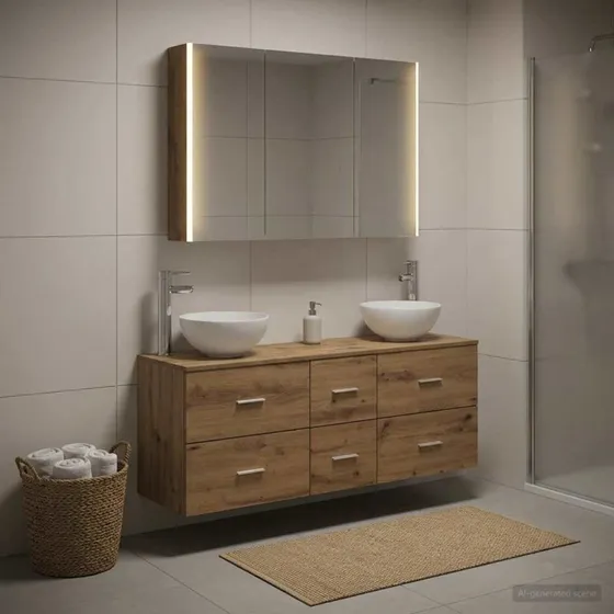 vidaXL Badeværelsesmøbel sæt 4 stk. Artisan-eg med LED-spejl