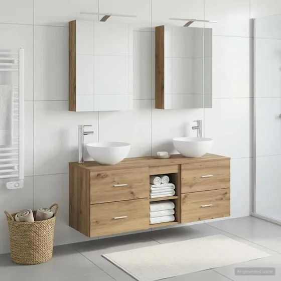 vidaXL Badeværelsesmøbelsæt 5 stk. Artisan-eg med LED