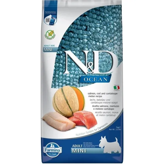 Farmina N&D Ocean Hund Laks, Torsk & Cantaloupe Melon Adult Mini 7kg
