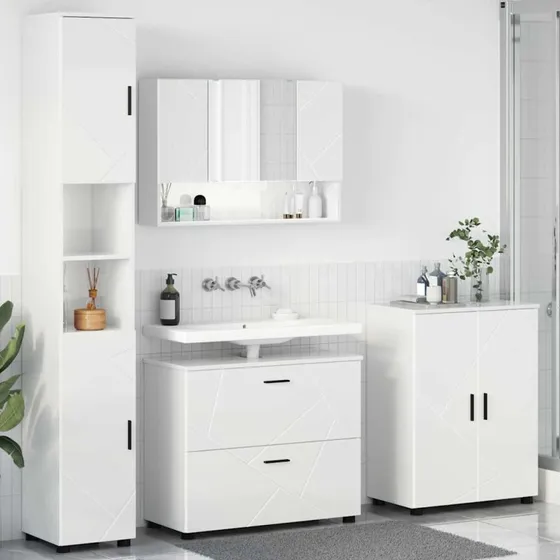 vidaXL Badeværelsesmøbelsæt 4 stk. Høj gloss hvid 35x30x192 cm