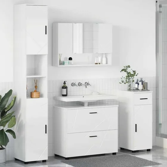 vidaXL Badeværelsesmøbel sæt 4 stk. Høj gloss hvid 35x30x192 cm