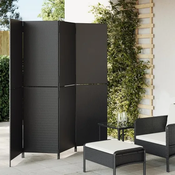 Rumdeler 4 Paneler Polyrattan Sort - 147 x 200 cm