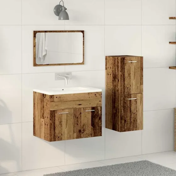 vidaXL Badeværelsesmøbel sæt 3 stk. Gammelt træ 60 x 38,5 x 46 cm