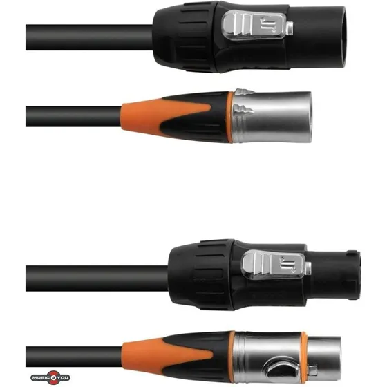 Eurolite DT-2 Combi-kabel DMX + Power T-Con 3 m (sort)