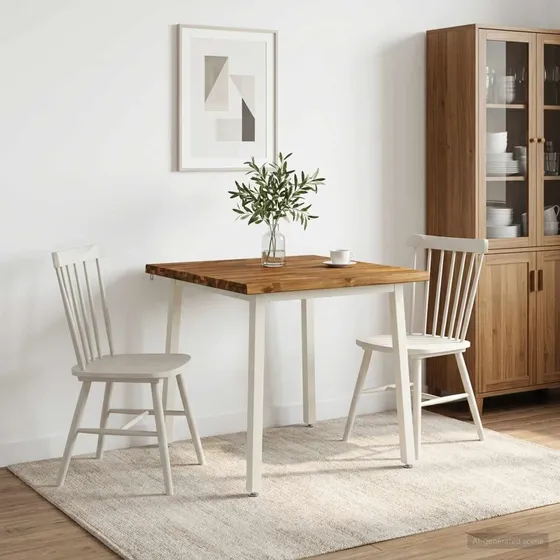 vidaXL Spisebord i massivt akacietræ 80x80x75 cm - Natur/Hvid