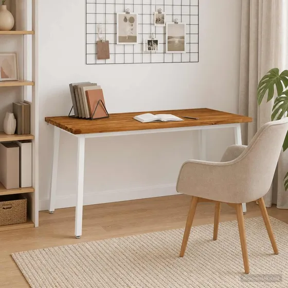vidaXL Spisebord 160x80 cm i massivt akacietræ og hvidt stål