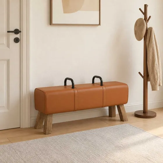 vidaXL Bænk i ægte læder, Brun 110 x 30 x 45 cm