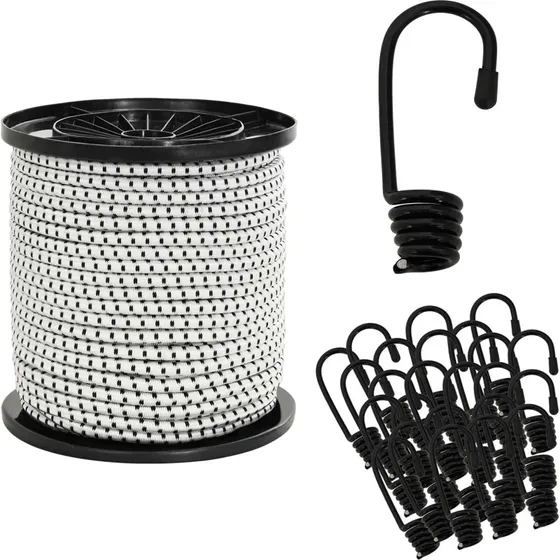 vidaXL Bungee Snore med Krog 4 mm - 50 m Sort/Hvid