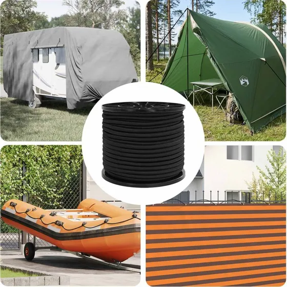 vidaXL Bungee Snore 8 mm Sort PP og gummi - 250 m