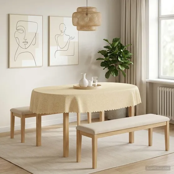 vidaXL Bordklæde Oval Cremehvid 130 x 220 cm
