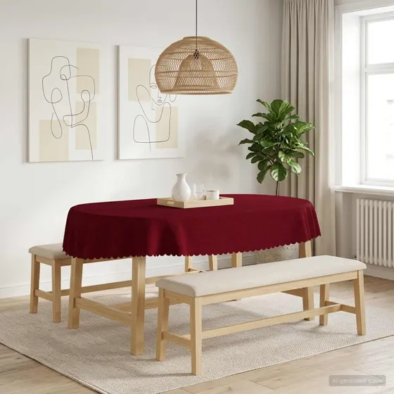 vidaXL Bordklæde Oval Vinrød 130 x 220 cm