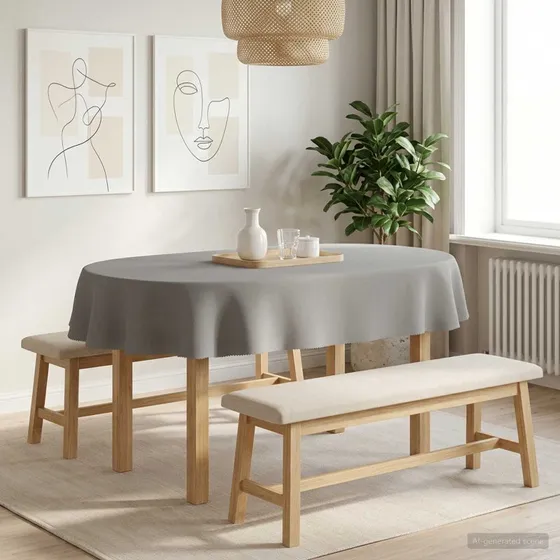 vidaXL Bordklæde Oval Lysegrå 160 x 220 cm Polyester
