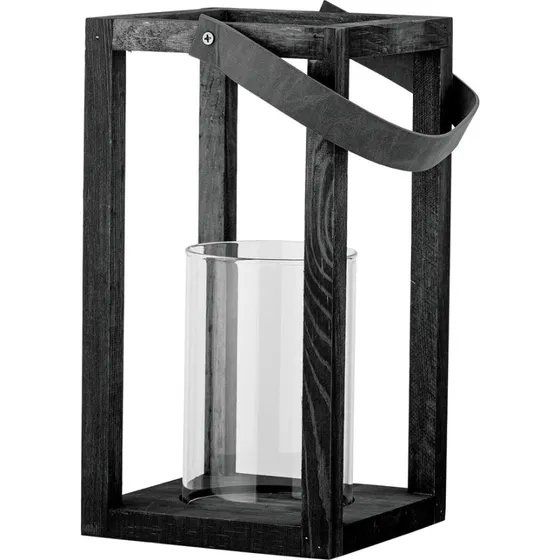 Bloomingville Lyra Lanterne m/glas, Sort, Fyr H30 cm