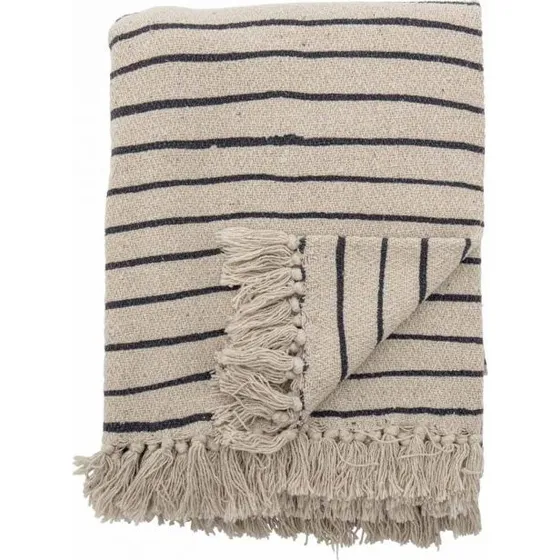 Bloomingville Eia plaid 160 x 130 cm natur/beige med sorte striber