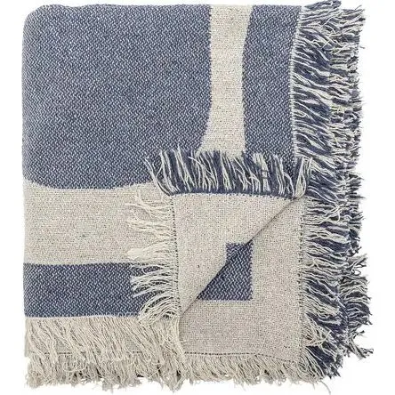 Bloomingville Ethan plaid 130x160 cm - Blå (genanvendt bomuld)