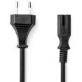Universal strømkabel Euro (IEC-320-C7) 0,50 m, fladt, sort