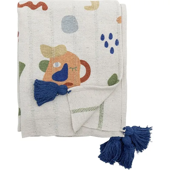 Bloomingville Sylvie tæppe 130 x 160 cm - natur med frugtmønster