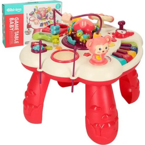 Bibi-inn interaktivt aktivitetsbord med klaver og trommer, rosa