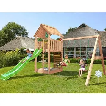 Jungle Gym Cabin legetårn 2,1 m – 2-sving, grøn, 120 kg sand