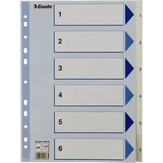 Esselte Register A4 1-6, hvid PP (pile-design)
