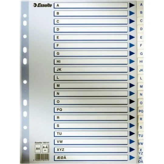 Esselte Register A4 A-Å, hvid (20 faner)