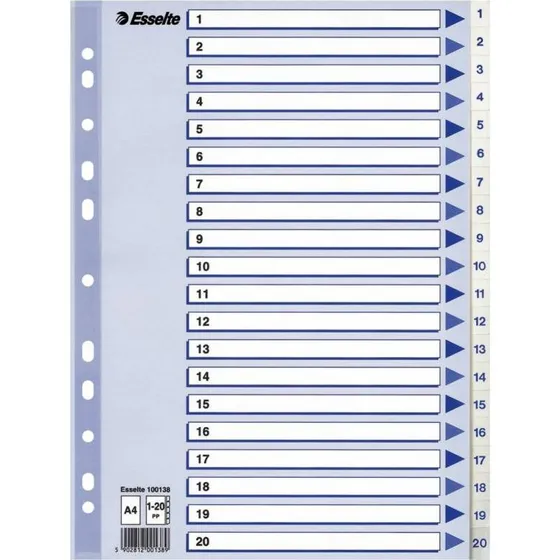 Esselte Faneblade A4 1-20 Hvide plast 10 sæt