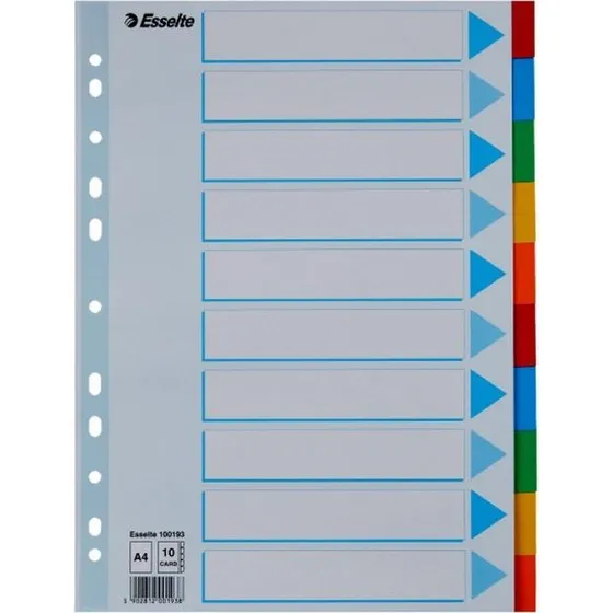 Esselte Faneblade 10-delt A4, karton 160 g, flerfarvet