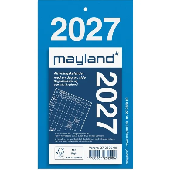Mayland Afrivningskalender 2027 m/bagsidetekst 6,1 x 9,8 cm