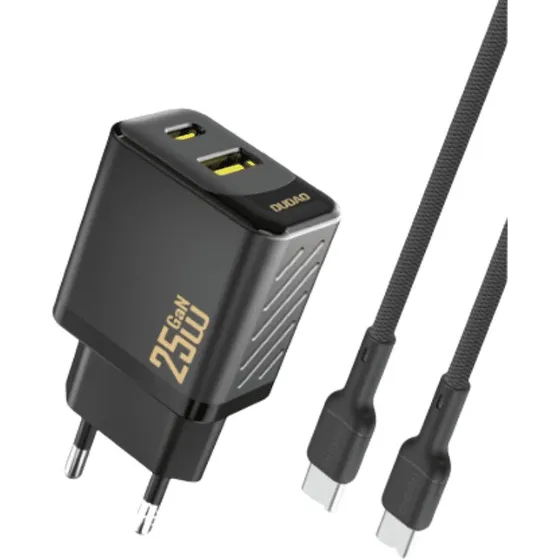 Dudao A26T 25W GaN hurtigoplader med USB-C & USB-A – Sort