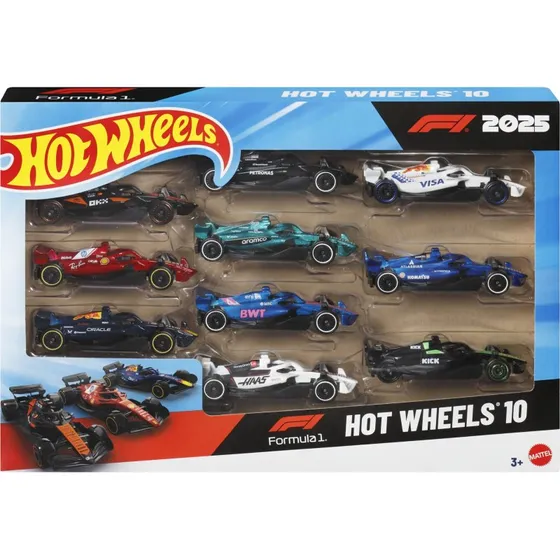 Hot Wheels F1 biler 1:64 - 10-pak med Formel 1-design