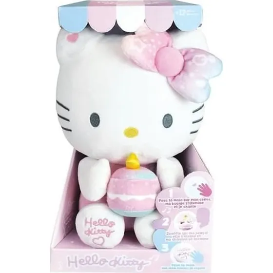 Hello Kitty Interaktiv Fødselsdagsbamse med lys og musik, 26 cm