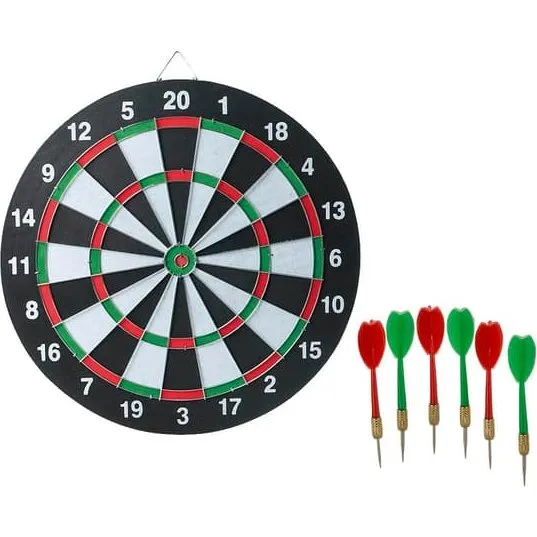 Dartskive med 6 pile - Dobbelt-sidet dartspil (37 cm)