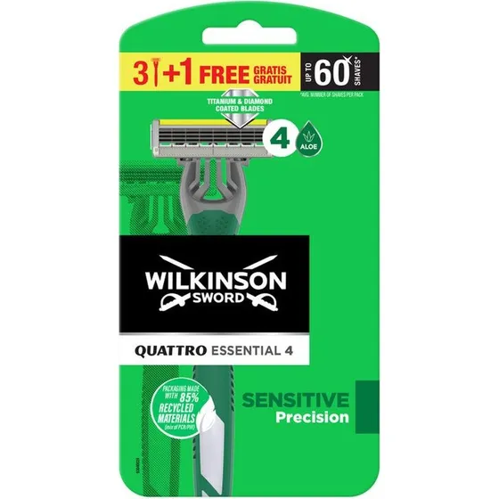 Wilkinson Quattro Essential 4 Sensitive - 3 barberblade + 4 engangsblade