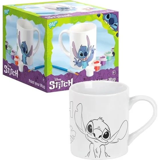 Disney Stitch mal selv krus - sæt til børn (keramisk, 12×10 cm)