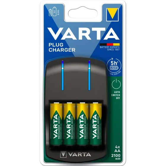 Varta Plug HR6 Batterioplader inkl. 4x AA 2100mAh