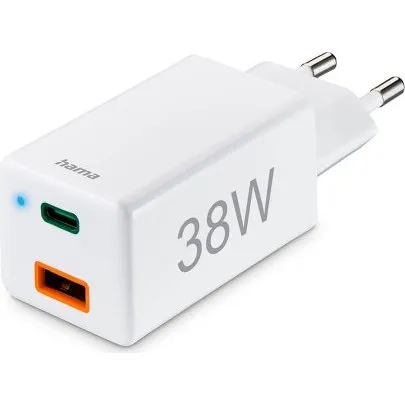 Hama Mini-oplader USB-C + USB-A 38W PD/Qualcomm 3.0 Hvid
