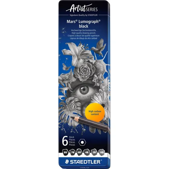 Staedtler Mars Lumograph Sort 6 stk. i metalæske