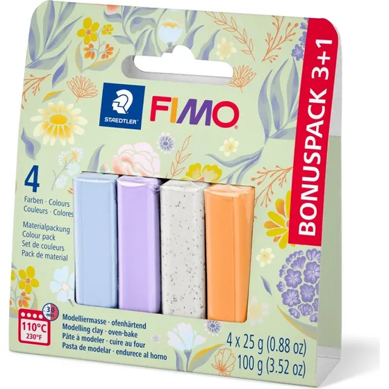 FIMO Soft modellervoks sæt 3+1 – Blomster & Florale farver