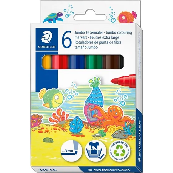 Staedtler Noris Jumbo Fiberpenne, 6 stk. i etui