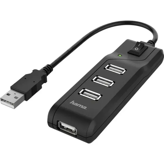 Hama USB 2.0 Hub 4x USB-A, 480 Mbps – Sort