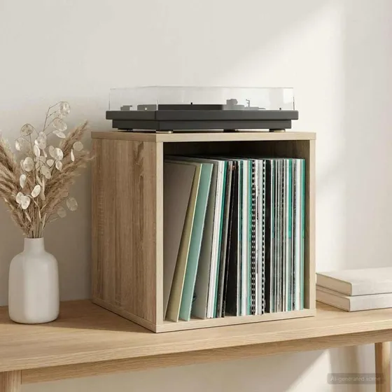 vidaXL Vinylalbum kasse i Sonoma-eg, 37 x 36,5 x 38 cm