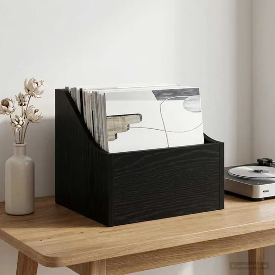 vidaXL LP pladeæske Sort eg, 37 x 33 x 32 cm