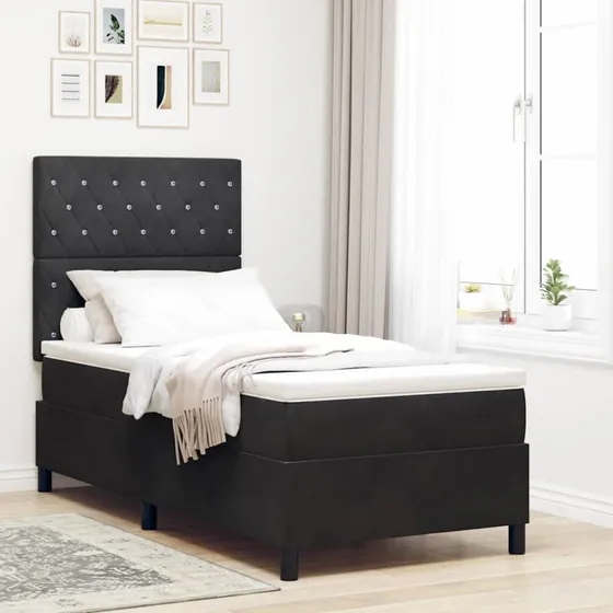 vidaXL LED Box Spring Bed 90x200 cm Sort Fløjl med madras