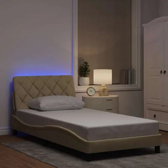 vidaXL Sengeramme med LED 100x200 cm - Creme