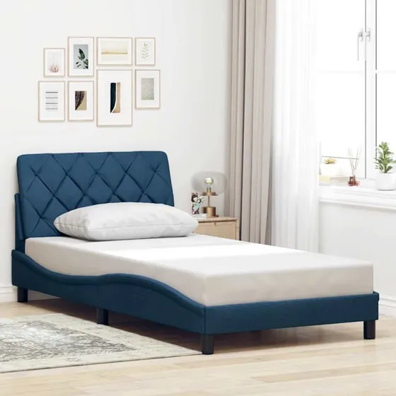 vidaXL sengeramme 100x200 cm i blåt stof med hovedgærde