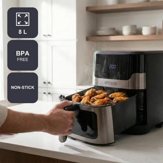 Black+Decker BXAF8001E Airfryer - 8 L, 1700 W, Sort/Grå