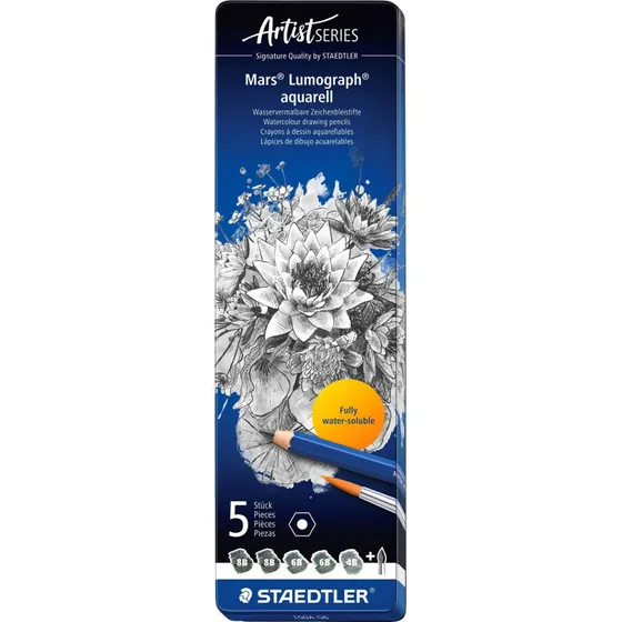 Staedtler Lumograph Akv. 5 stk. + pensel i metalæske