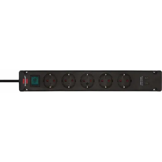 Brennenstuhl Bremounta Strømskinne 5-fach med 2x USB-C, 3m, Sort