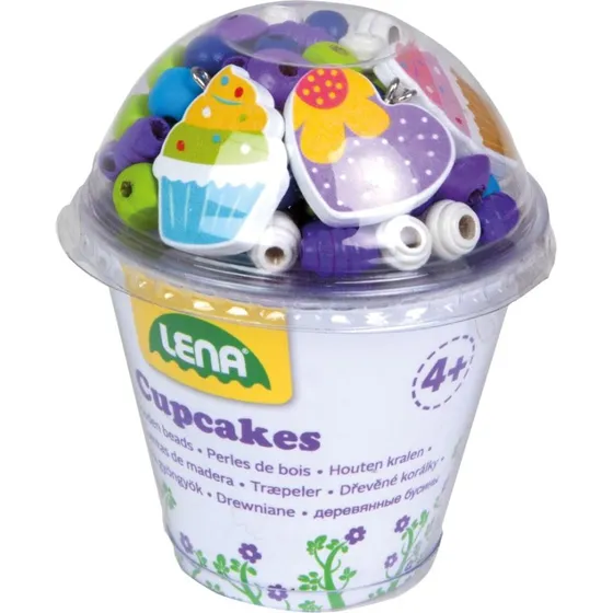 Lena Kreativt Træperler Cupcake Blå - Smykkekit med 200 stk.